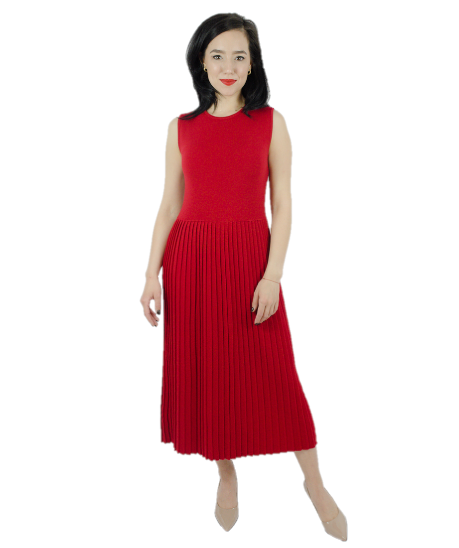 Rochie plisată bubble red din lână 